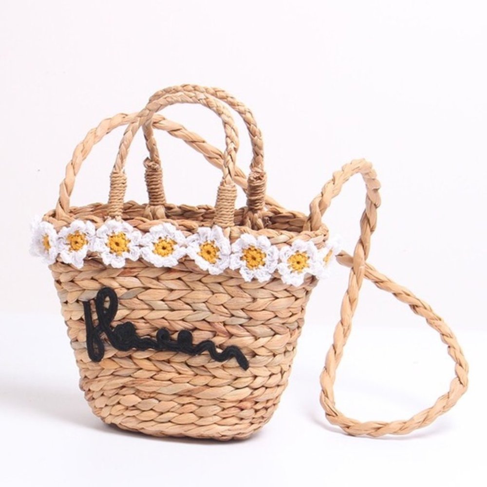 Zara Straw Basket Purse Mini Bag Daisy Flower Blogger Boho Hippie 90s